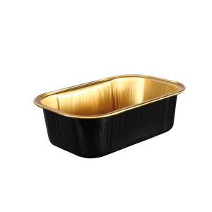 Recipiente rectangular oro/negro de aluminio para pastelería
