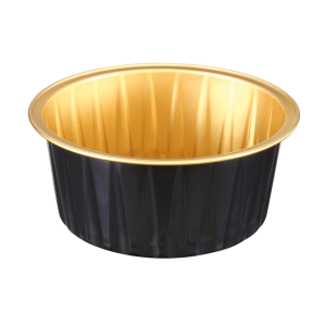 Recipiente circular oro/negro de aluminio para pastelería