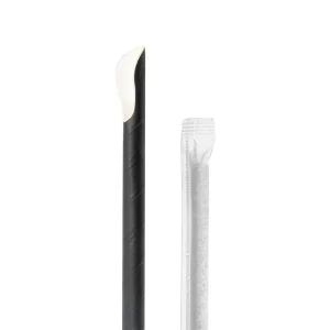 Pajitas con cuchara enfundadas blanco ø0,8×21 cm negro papel
