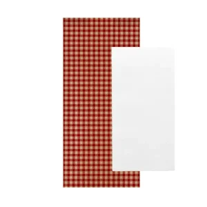 Servilletas blancas enf. ‘airlaid’ 40×32 cm ‘just in time closed’ 40 + 10pe g/m2 11×25 cm rojo vichy kraft verjurado