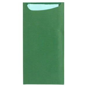 Bolsas cubiertos + servilleta ‘just in time’ 80 + 10 pe g/m2 11,2×22,5 cm verde kraft verjurado