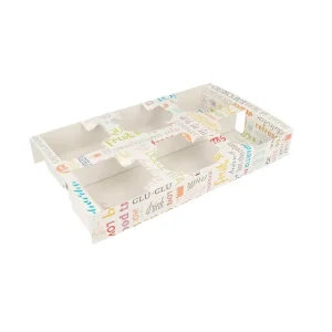 Bandejas transporte 6 vasos ‘parole’ 450 g/m2 27,5x16x4 cm blanco cartoncillo