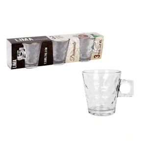 Set 3 Tazas Cafe 8 Cl Lima Diamante Vidrio