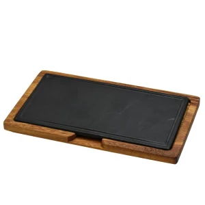Bandeja Pizarra Rectangular Con Soporte De Madera Iroko